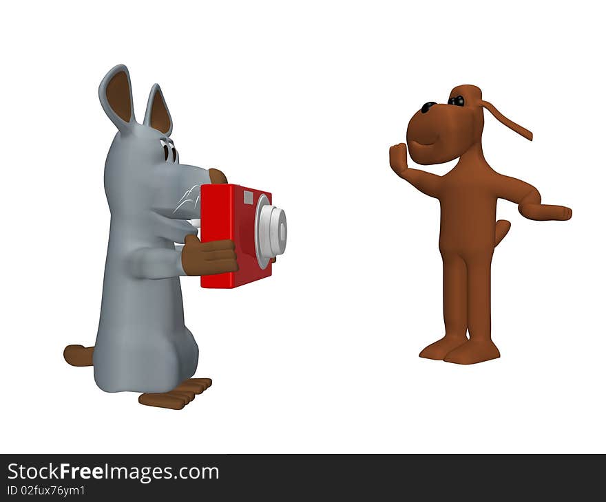 3d illustration of a cute mouse that snaps a picture of a cute dog. 3d illustration of a cute mouse that snaps a picture of a cute dog