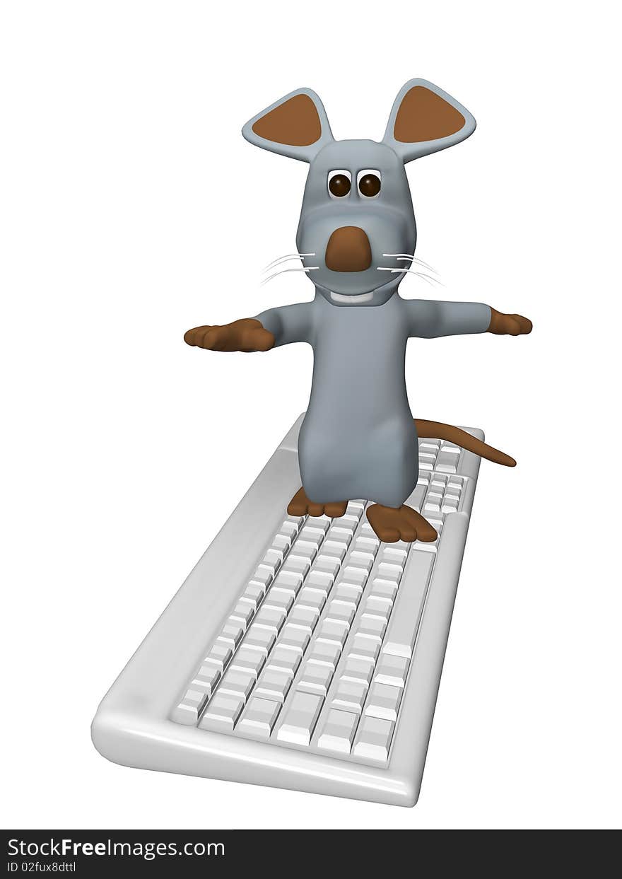 Cute mouse on the computer keyboard