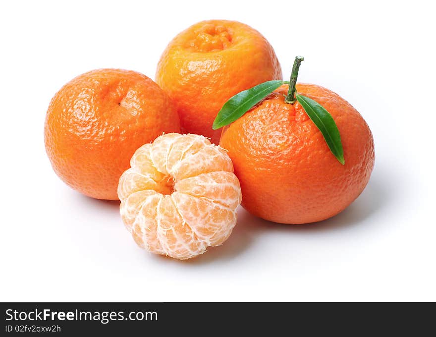 Four tangerines isolated on white background