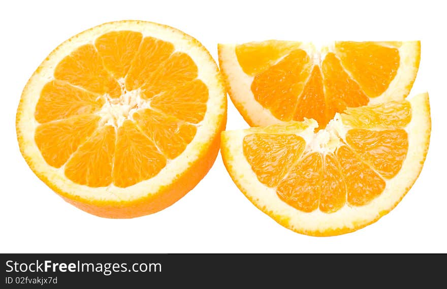 Close-up cut oranges, isolated on white