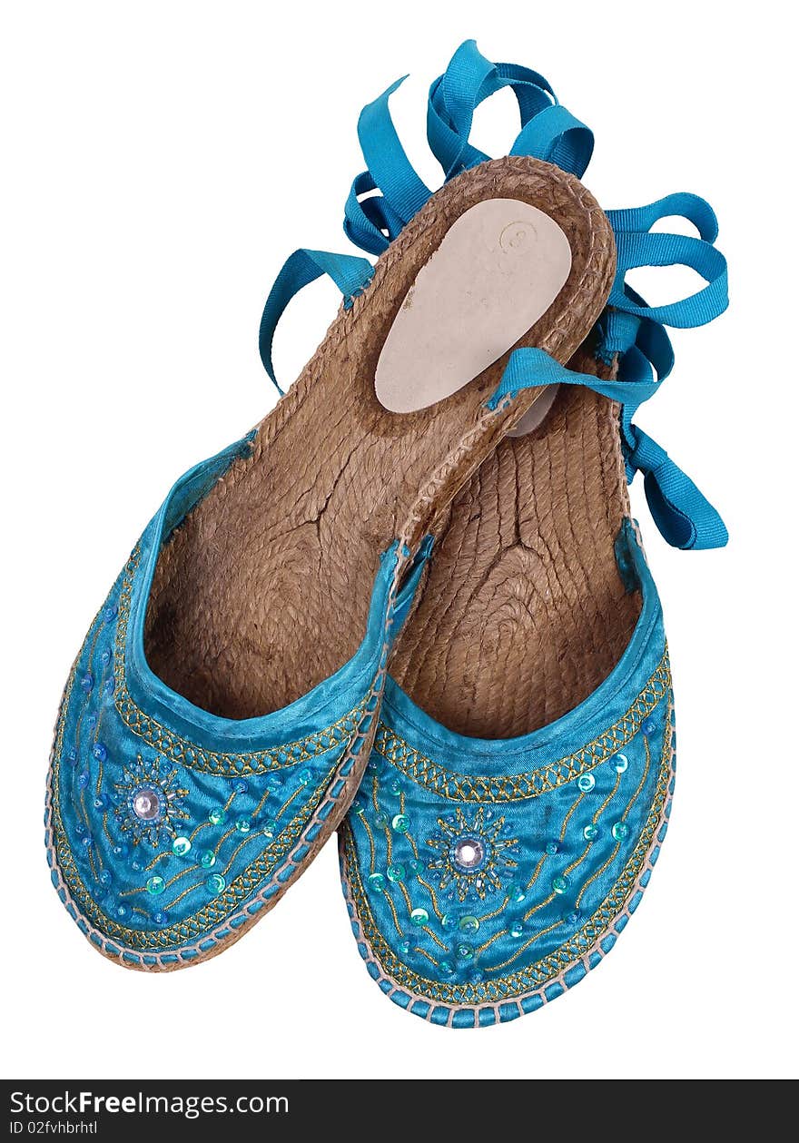 Old Blue Slippers Isolated On While