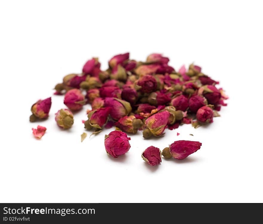 Natural dried rose tea isolated