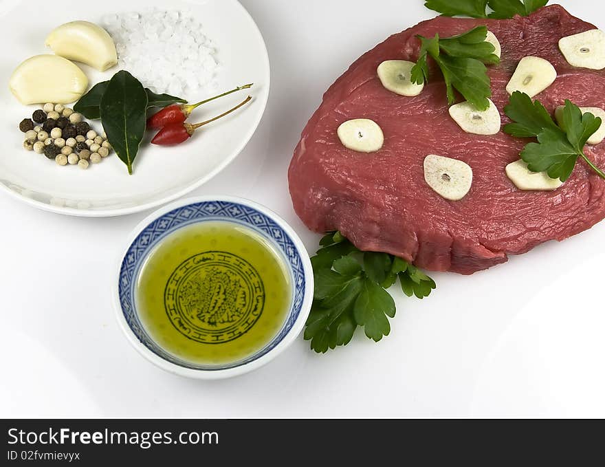 Ingredients to grill a beef steak, Portuguese style