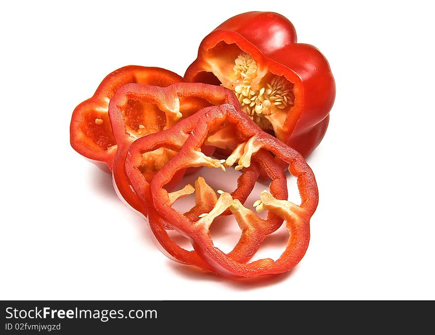 Red capsicum (bell pepper) – halved and sliced. Red capsicum (bell pepper) – halved and sliced