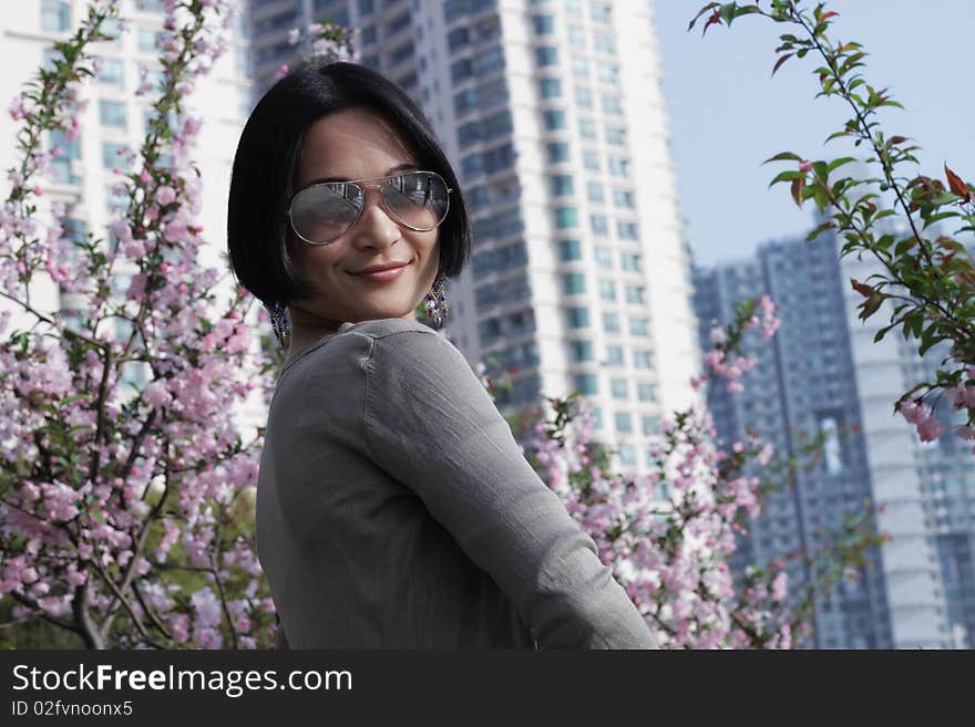 Asian girl with flower background