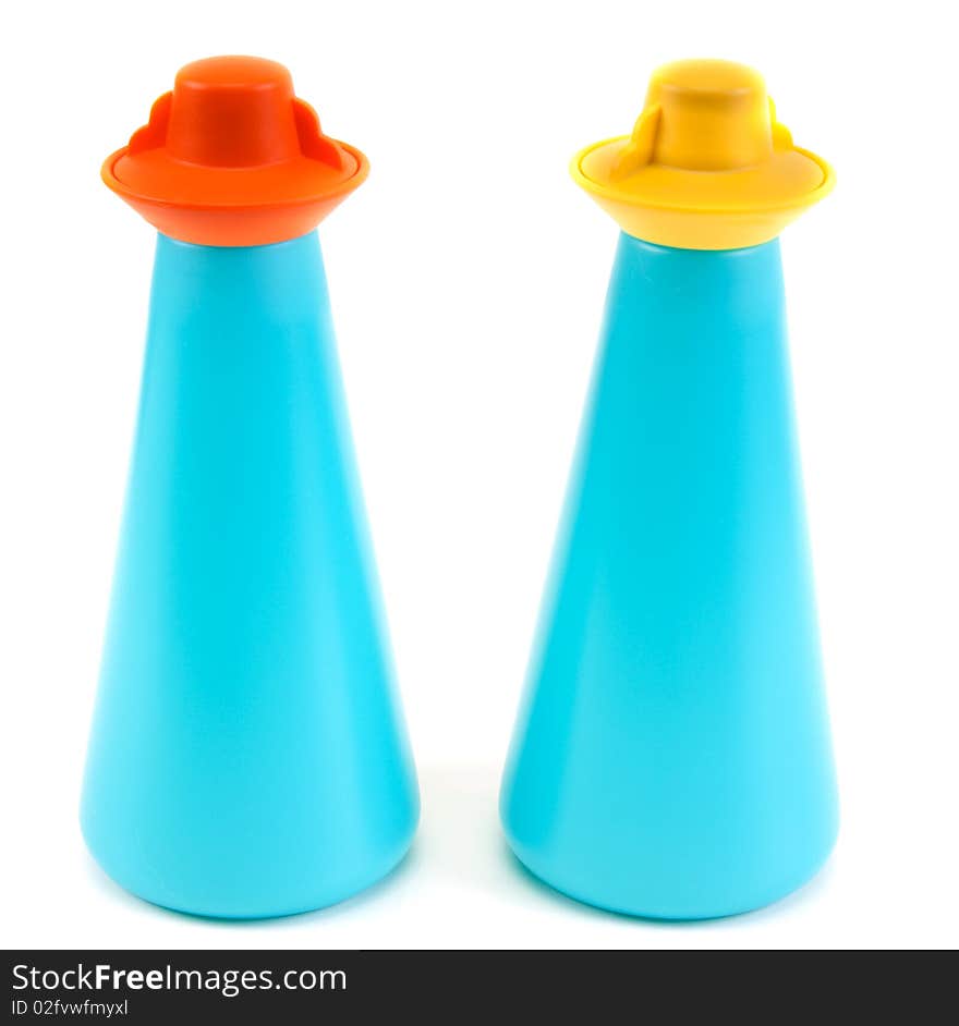 Plastic saltcellar and pepper shaker