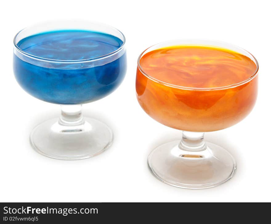 Orange and blue glasses with mother-of-pearl jelly