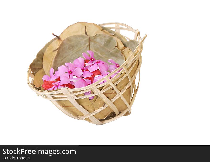 Hand woven flower basket with bamboo and leaves. Hand woven flower basket with bamboo and leaves