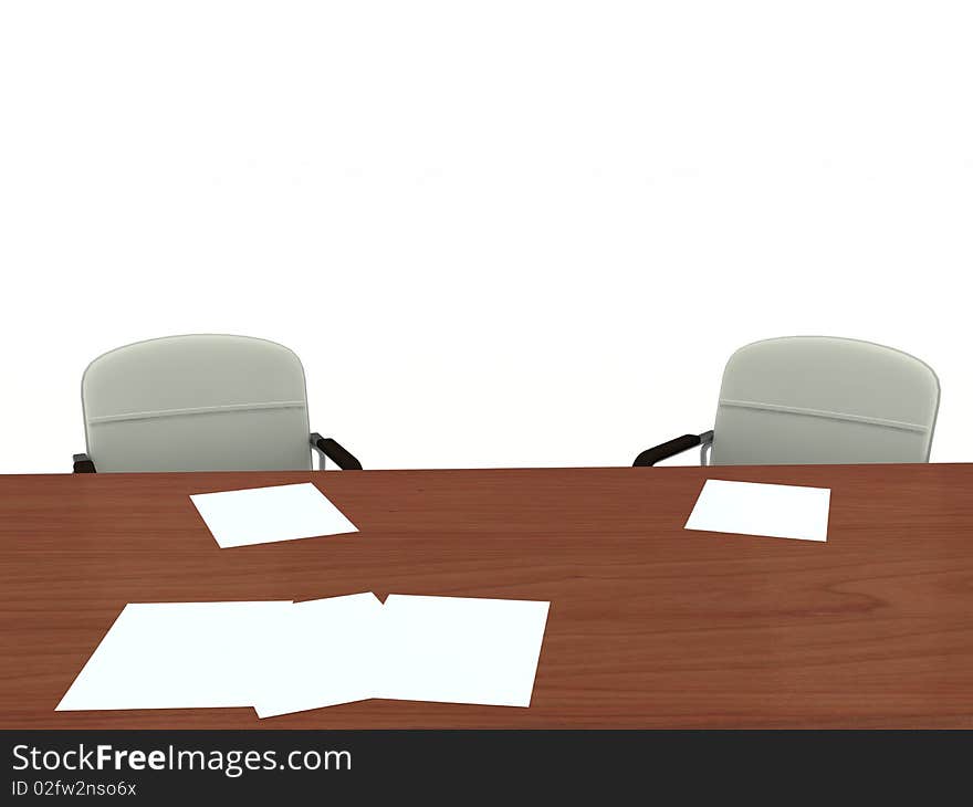 Office table and two armchairs. Isolated on white. Office table and two armchairs. Isolated on white