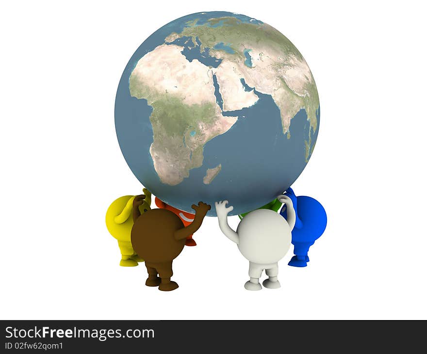 Group of smileys supported the Globe. Concept render. Group of smileys supported the Globe. Concept render