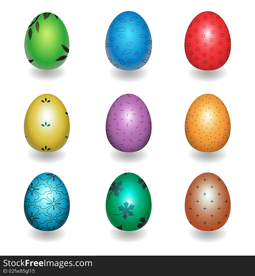 Set of six easter eggs design isolated on white background, abstract vector art illustration