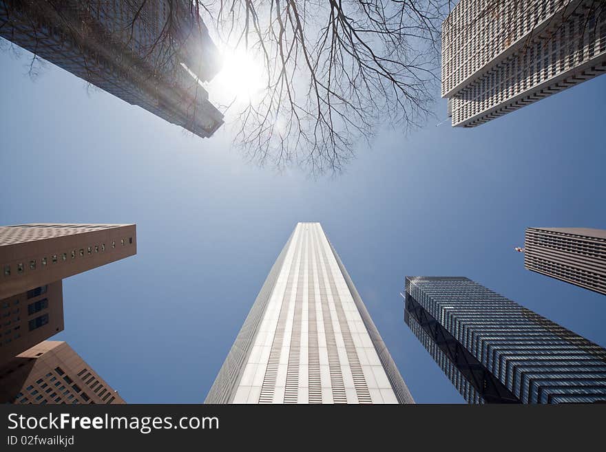 The skyscrapers on a sunny day in the business/government area in Shinjuku West, Tokyo. The skyscrapers on a sunny day in the business/government area in Shinjuku West, Tokyo