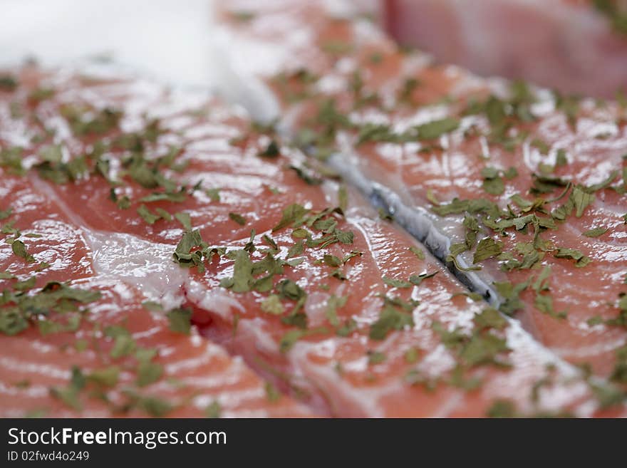 Raw salmon steak - Close Up - Eos 1ds mkII. Raw salmon steak - Close Up - Eos 1ds mkII