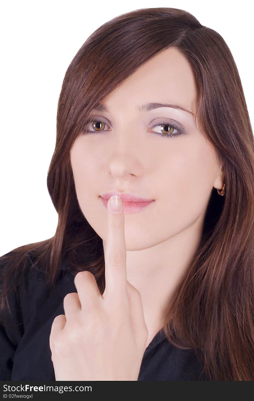 Picture of lovely woman with finger on lips