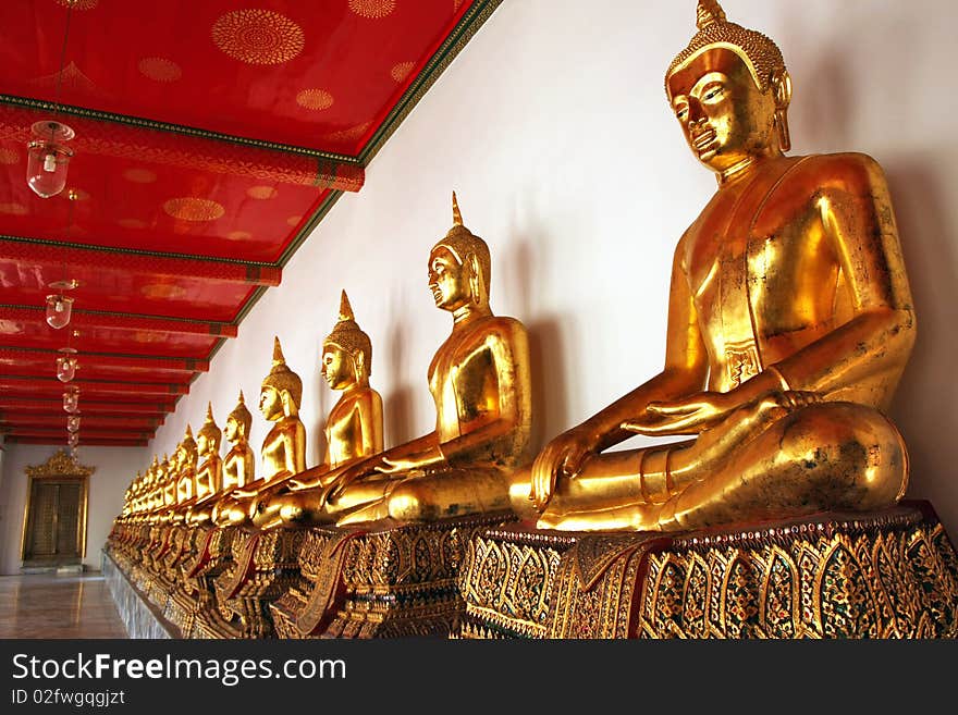 Buddhas row at Wat Pho,Thailand.