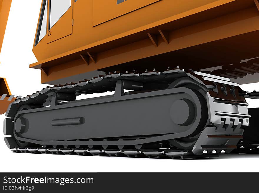 Orange digger isolated on white. Closeup view