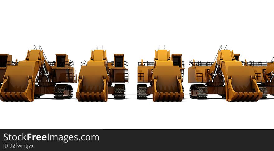 Group of Orange diggers isolated on white background