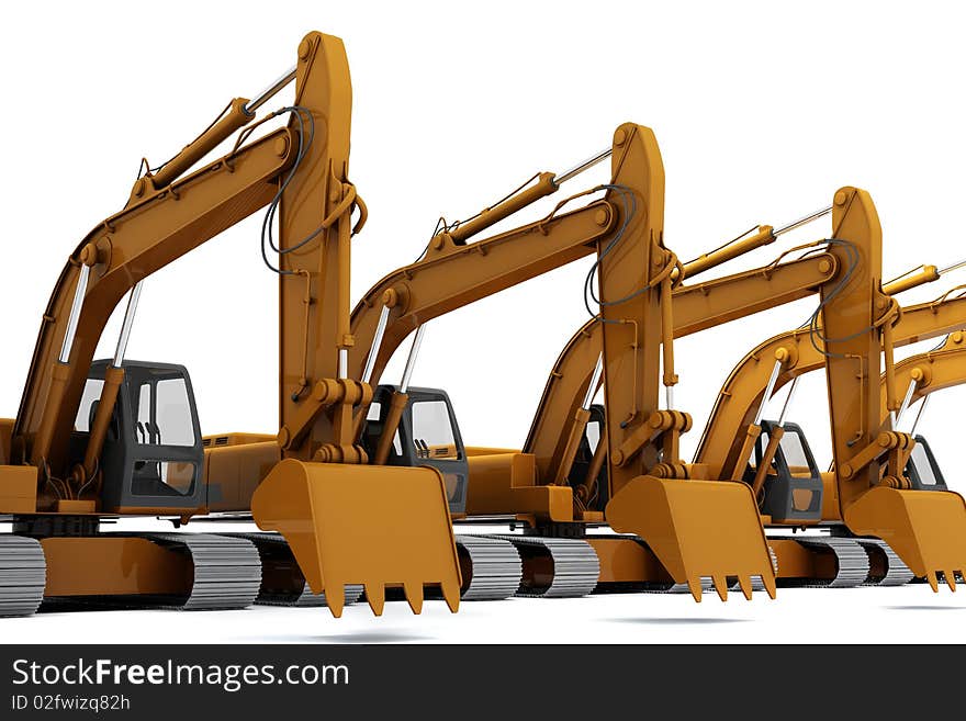 Group of Orange diggers isolated on white background