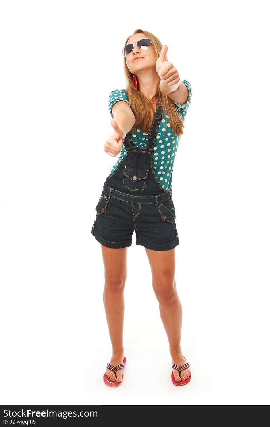 The young positive girl isolated on a white background