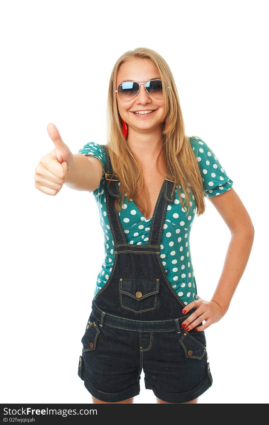 The young positive girl isolated on a white background