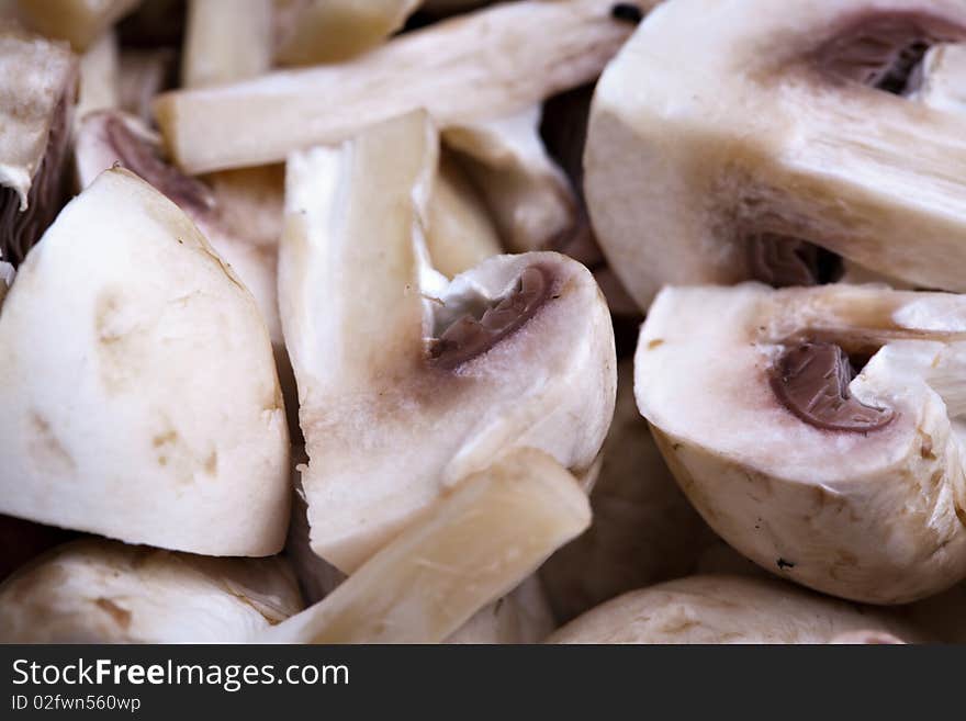 Edible white button or champignon mushrooms, healthy organic food