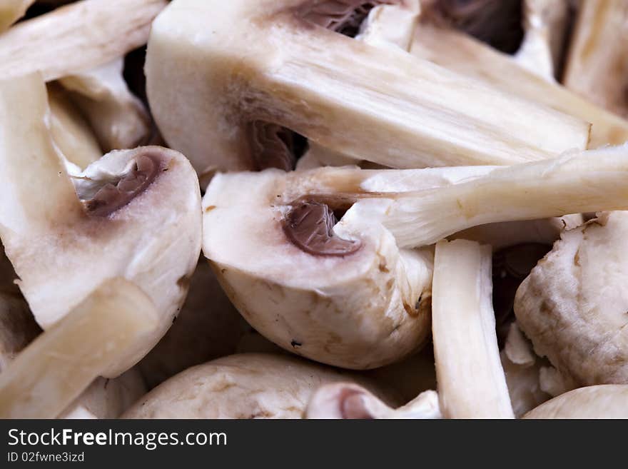 Edible white button or champignon mushrooms, healthy organic food