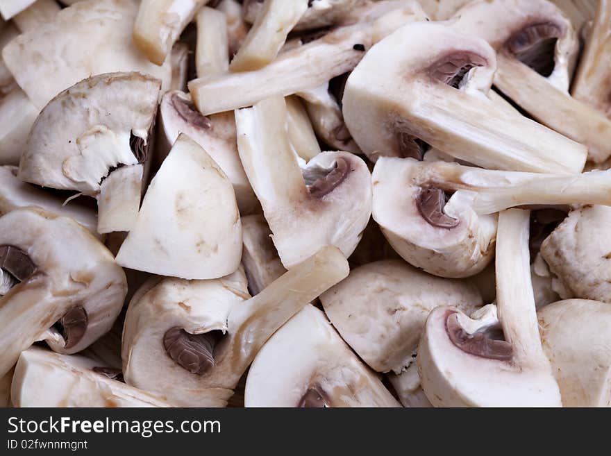 Edible white button or champignon mushrooms, healthy organic food