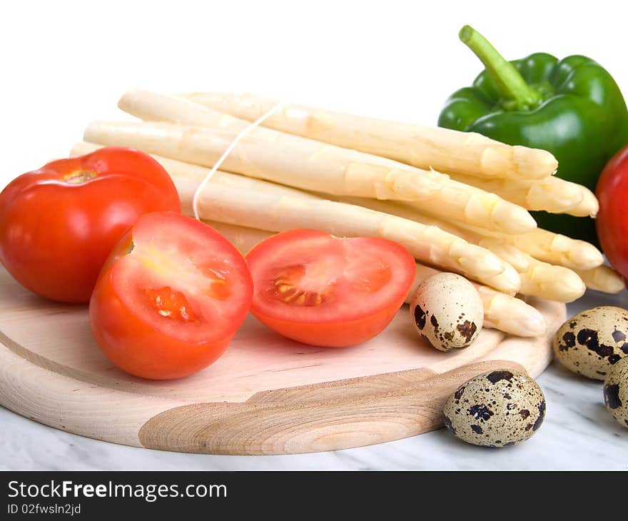 Fresh vegetables (quail eggs,melone, paprika, tomatoes)