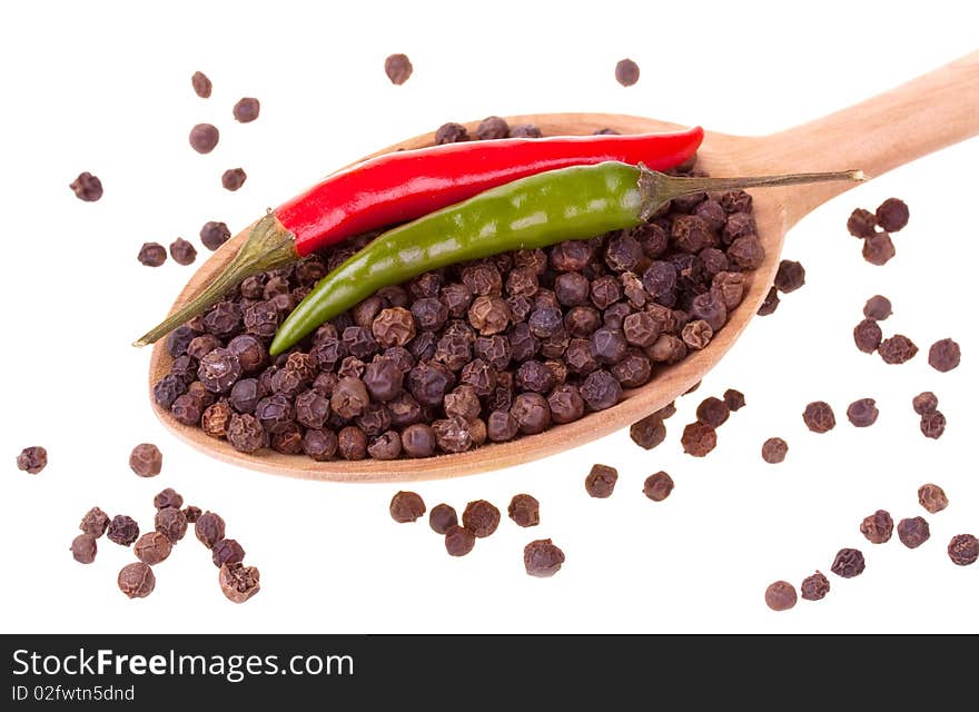 Spices in a wooden spoon