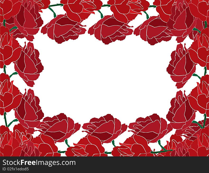 Rose frame in red colors