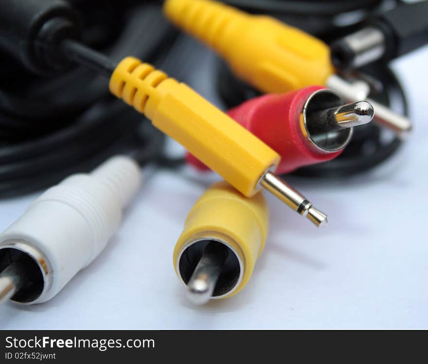 Electronic cables in white background