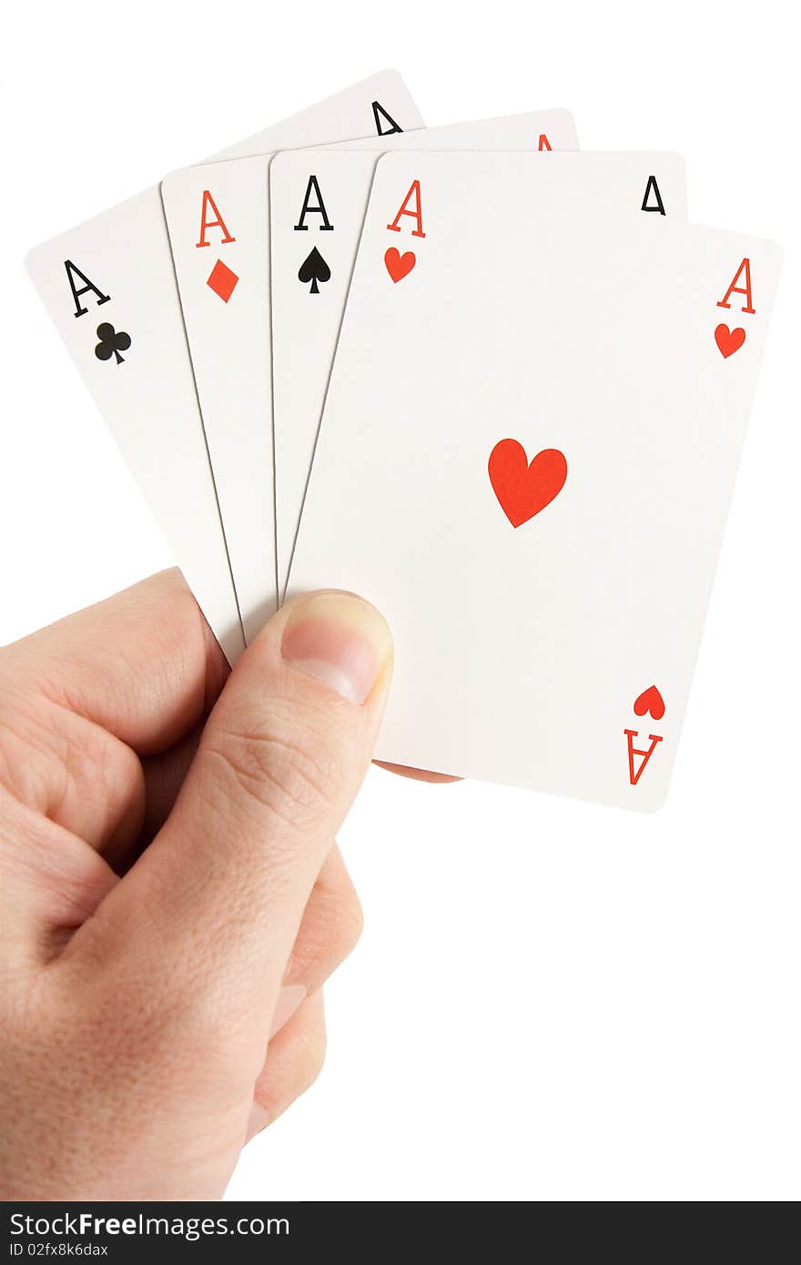 A hand holding a 4 aces (poker). A hand holding a 4 aces (poker).