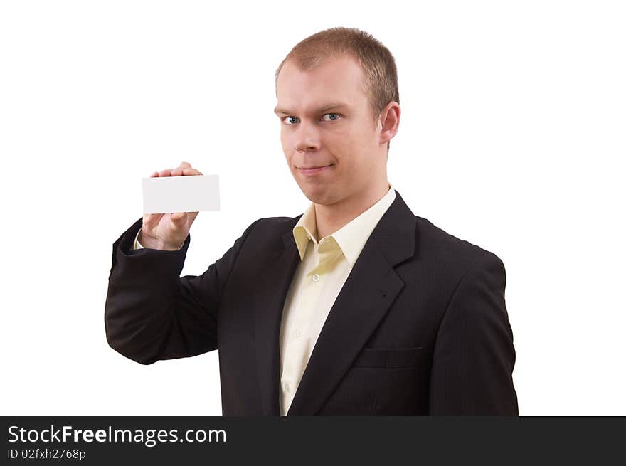 Businessman holding visit card