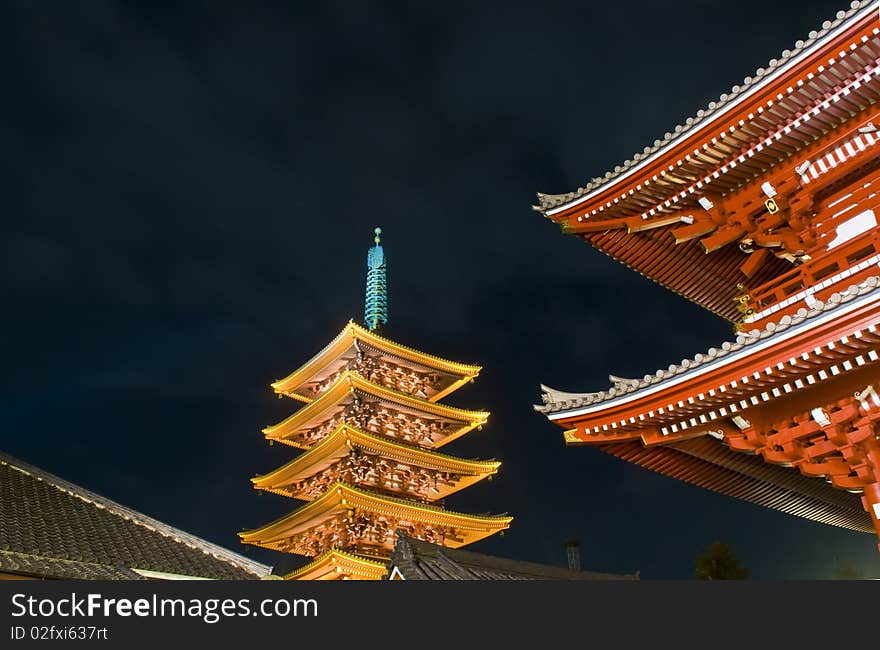 Sensoji Buddhist temple at night