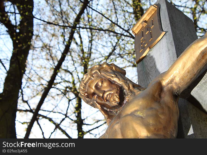 Bronze statue of Jesus Christ in the forest. Bronze statue of Jesus Christ in the forest