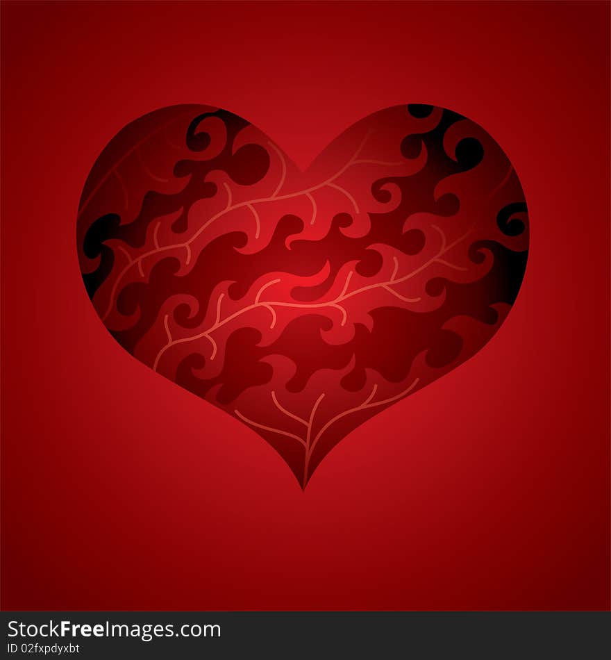 Scene red heart with pattern aflame. Scene red heart with pattern aflame