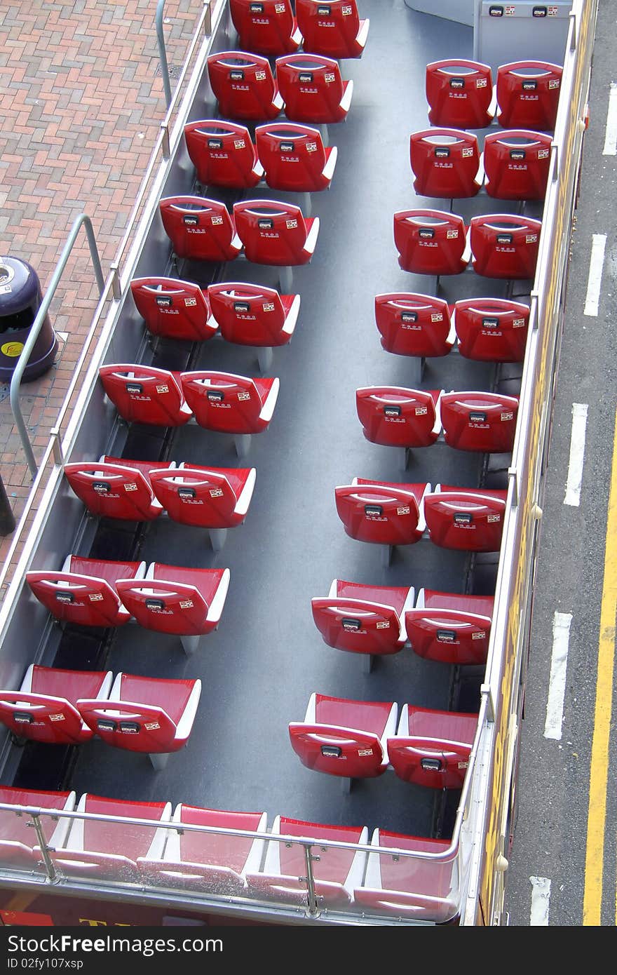 An open tour bus top view