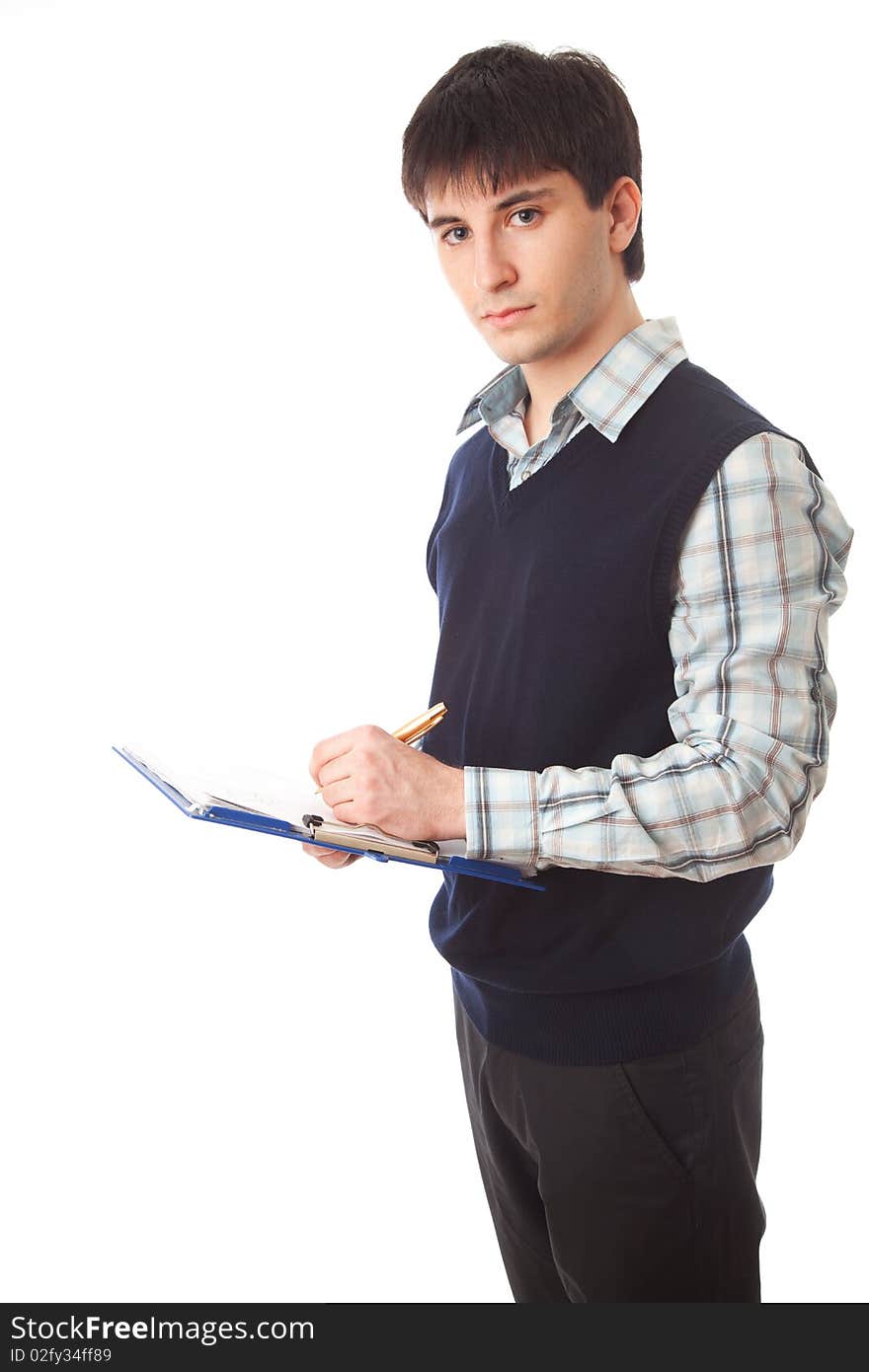 The young businessman isolated on a white