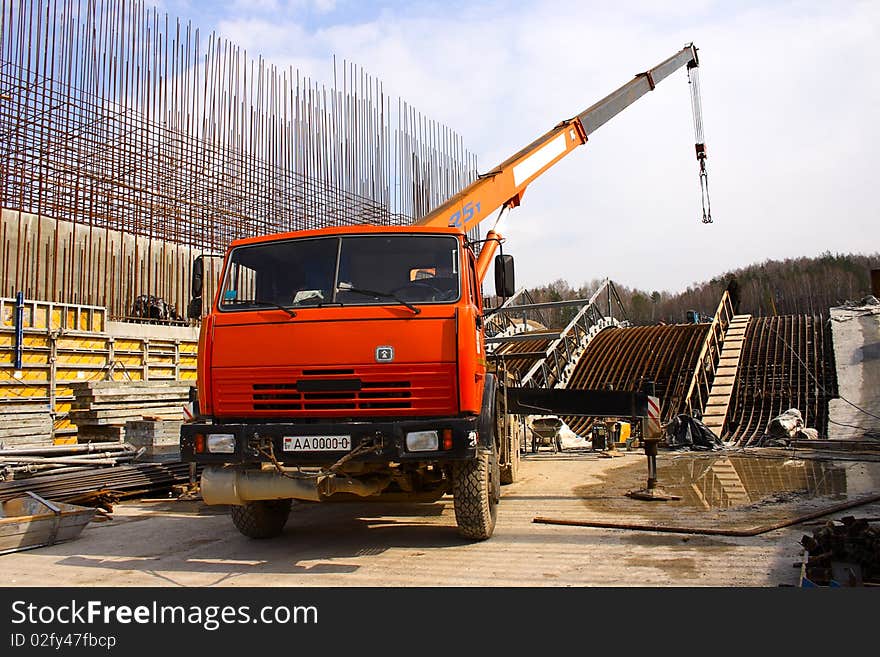 Crane, with an elongated boom photographed close