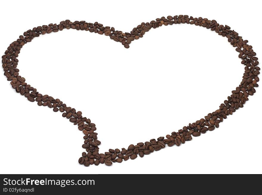 Aromatic coffee beans in the form of heart