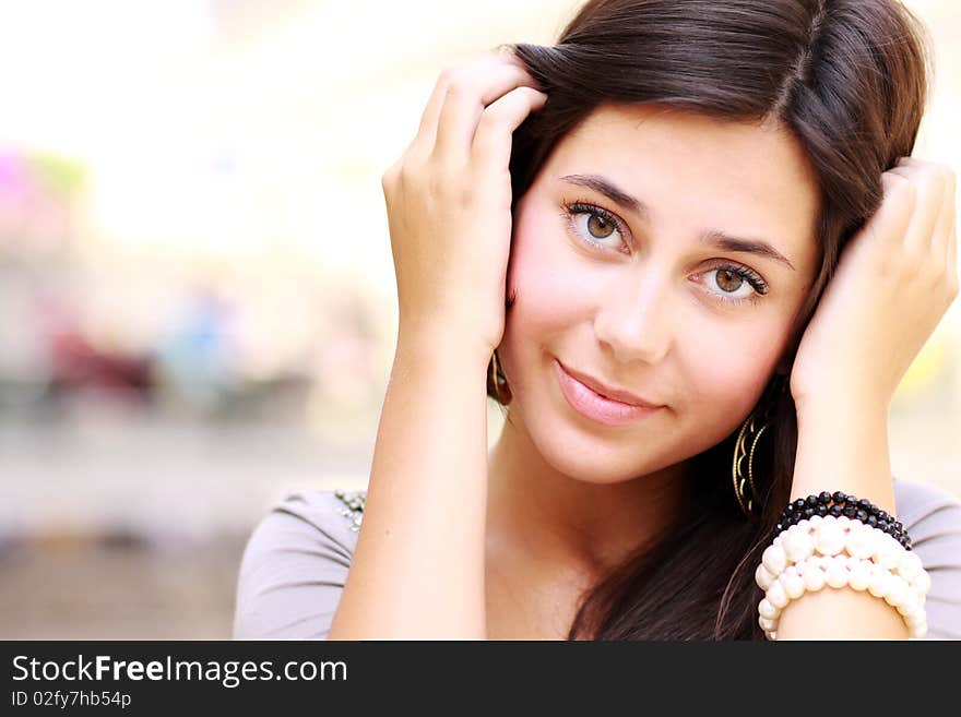 Portrait of young happy smiling woman,. Portrait of young happy smiling woman,