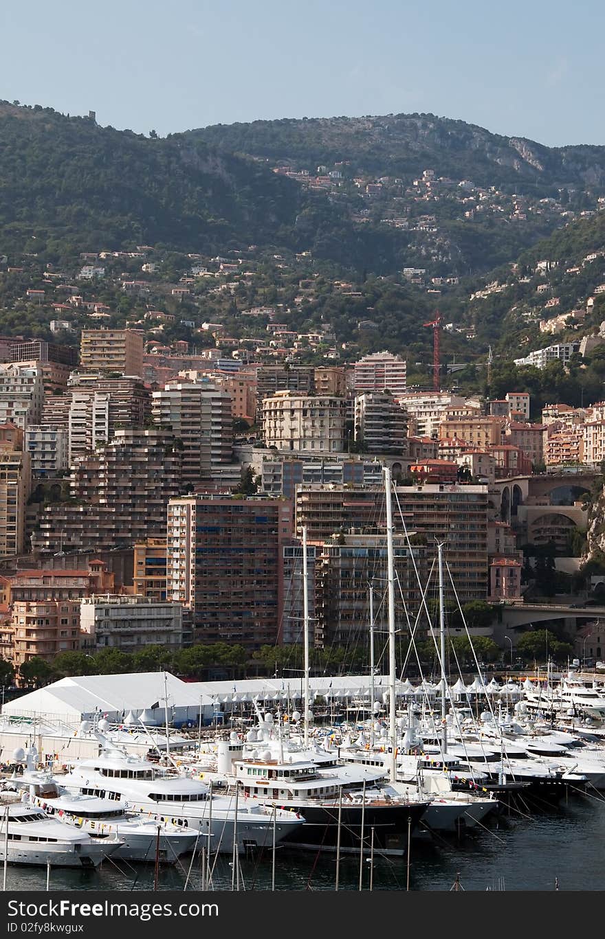 Luxurious yachts in Monaco. French Riviera, Monaco, Europe. Luxurious yachts in Monaco. French Riviera, Monaco, Europe