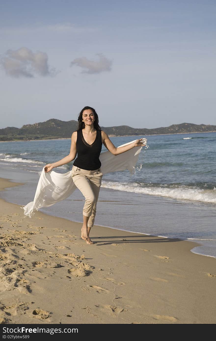 Woman running on the beach