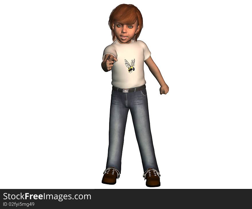 Angry young boy, 3 dimensional model, computer generated image