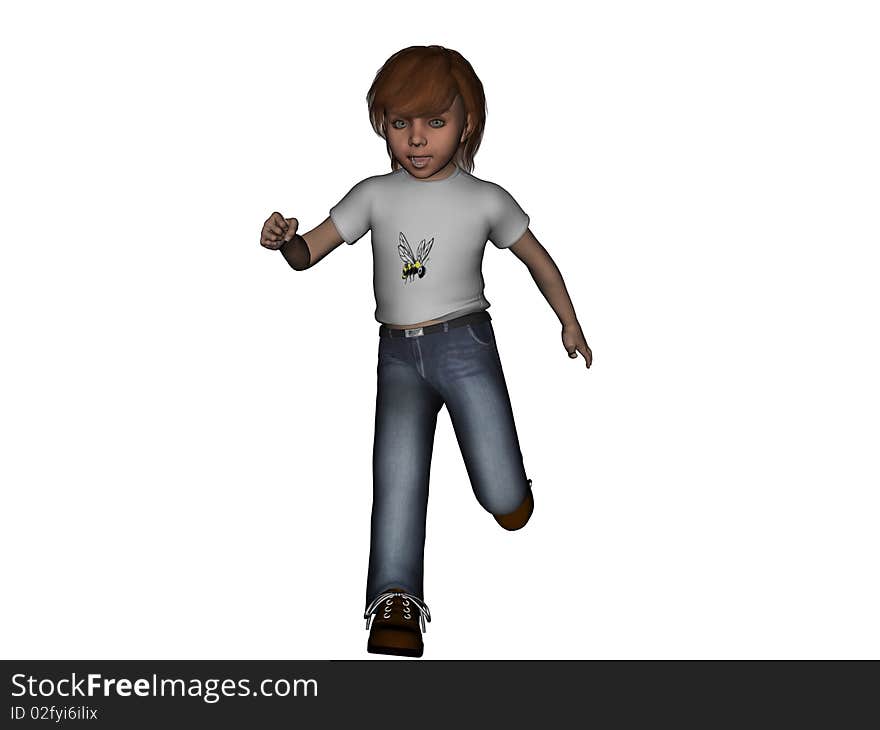 Young boy running, 3 dimensional model, computer generated image