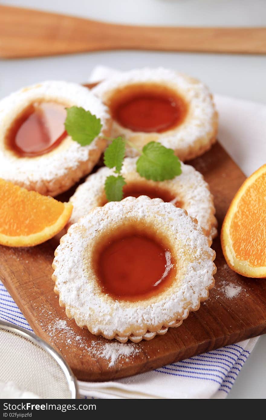 Shortbread cookies with jam filling - closeup