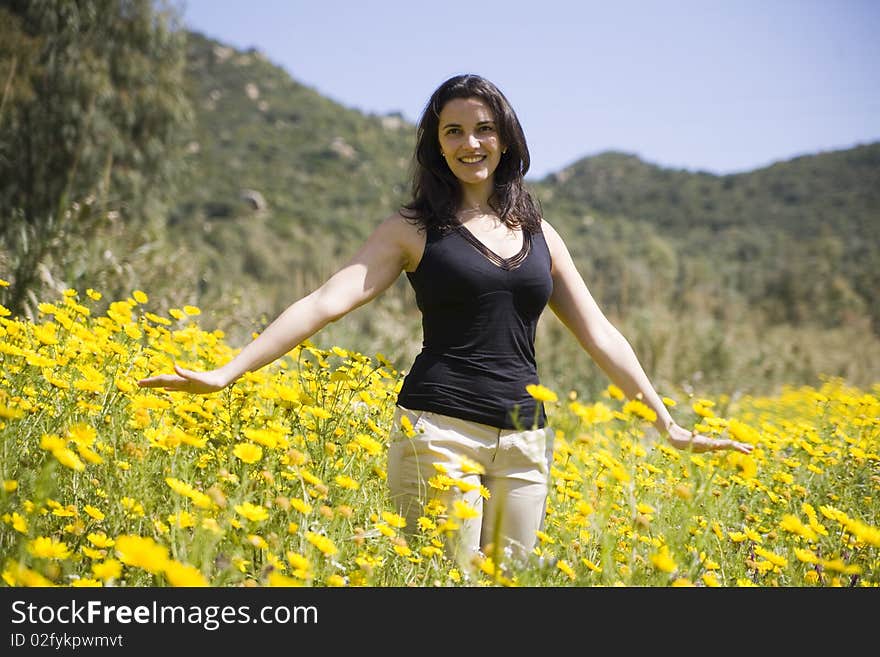 Spring Woman With Yellow Flowers