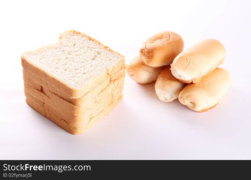 Different bread shapes on white background. Food image