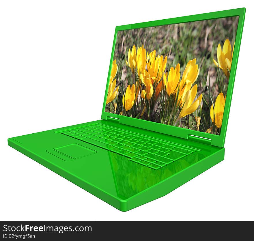 Green Spring Laptop Isolated On White.