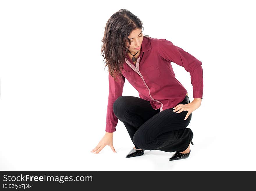 A woman over white background. A woman over white background.